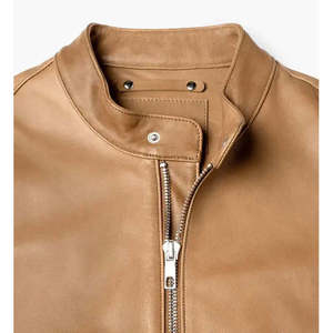 Veste en cuir de vache véritable pour homme - Style Cafe Racer réversible avec fermeture à glissière - Product Image 5