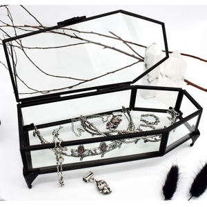Nouvellement conception cosmétique bijoux stockage organisateur métal décor verre cercueil en forme boîte d'emballage noir mat fini pour le stockage - Product Image 2