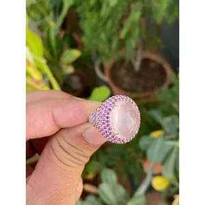 Vintage Fashion <b>Ring</b> Rose Quartz Rhodolite <b>Garnet</b> 925 Sterling <b>Silver</b> Handmade Gemstone <b>Ring</b> Wholesale Jewelry Supplier - Product Image 2