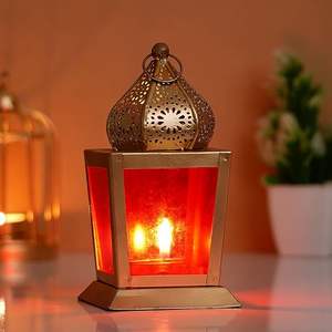 Handmade Moroccan <b>LED</b> Metal <b>Tea</b> <b>Light</b> Holder Golden Wedding Candle Lantern Decor Iron Christmas Home Lamp in Glass Packed in Box - Product Image 2