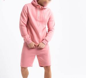 Vêtements personnalisés en gros 100% coton en rose Ensemble sweat-shirt et short pour homme Deux pièces Ensemble court en coton respirant - Product Image 3