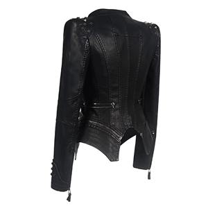 Chaqueta de Cuero Genuino para Mujer, Talla Grande, con Cremallera Completa, Acolchada, con Forro de Seda, Estilo Motero, para Damas - Product Image 2