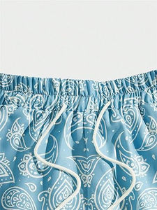 Custom <b>Light</b> Blue Paisley Print Mesh Basketball Shorts with <b>Star</b> Panels Breathable Sportswear for Men Gym or Streetwear OEM - Product Image 4