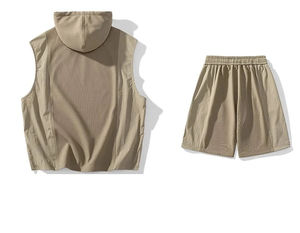 Ensemble de sport pour homme, confortable, en spandex/polyester, débardeur à capuche uni, shorts, t-shirts décontractés pour muscul, respirant, séchage rapide - Product Image 4