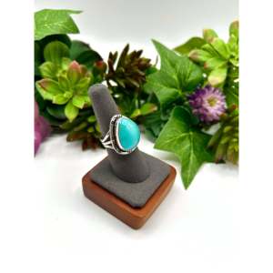 Navajo Handmade Fine Jewelry Kingman Turquoise & Sterling <b>Silver</b> <b>Statement</b> <b>Ring</b> Size 7.75 for Everyday Wear - Product Image 2