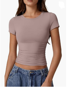 Venta al por mayor de camisetas cortas de manga corta con logotipo personalizado para mujer Slim Boxy Fit algodón transpirable camisas en blanco para mujer - Product Image 1