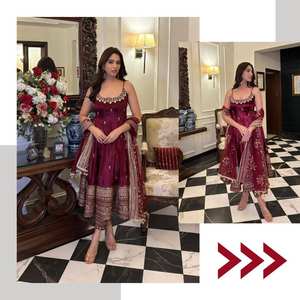 Vichitra Silk - Salwar Kameez Moderno de Primera Calidad en Color Granate, 3 Piezas con Bordado, Lentejuelas y Codding, Secado Rápido, para Todas las Temporadas - Product Image 3