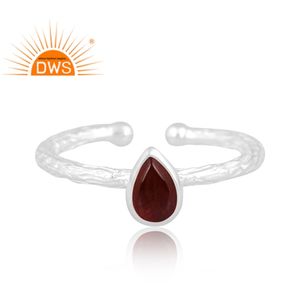 แหวนพลอยโกเมนธรรมชาติดีไซน์แบบปรับได้ทำจากเงินแท้ปรับได้ - Product Image 2