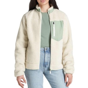 Veste polaire à manches longues pour femmes OEM fermeture éclair complète personnalisée vêtements d'hiver top ventes blocs de couleur coton rempli vente en gros - Product Image 1