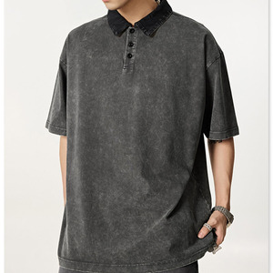 New Style Custom Acid Wash logo Heavyweight 220G Polyester Cotton Oversize <b>Polo</b> <b>Shirts</b> <b>Vintage</b> T <b>Shirt</b> for Men - Product Image 3