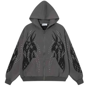 Sudadera con Capucha y Cremallera con Pedrería, Corte Regular, Invierno, Logotipo Personalizado, Tinte Liso - Product Image 3