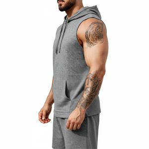 Ensemble de sport unisexe sans manches avec logo personnalisé, tenue d'entraînement athlétique deux pièces légère avec short dos nageur - Product Image 4