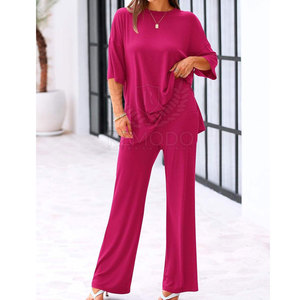 Conjunto Deportivo Informal de 2 Piezas para Mujer, Ligero, Sólido, de Invierno, Camiseta y Pantalón Largo de Algodón para Entrenamientos - Product Image 4