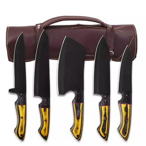 Juego de utilidad de Chef de cocina de acero inoxidable de 5 piezas, caja enrollable de 8 pulgadas de acero al carbono de 8 bolsillos, Funda de cuero, bolsa para cuchillos de madera - Product Image 1