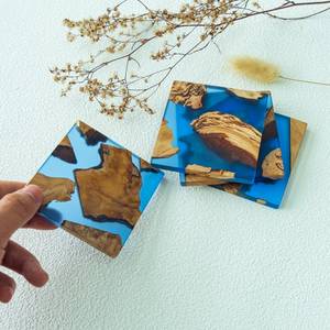 ชุดถาดรองแก้วไม้เรซินเป็นมิตรต่อสิ่งแวดล้อมทำจากเรซินแผ่นรองแก้วทำจากไม้ลายแม่น้ำสำหรับรองแก้วชาอีพอกซีเรซินแบบทำด้วยตนเอง - Product Image 4