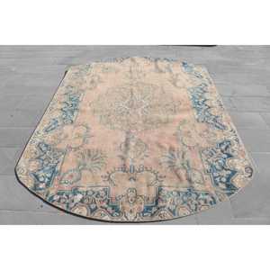 พรมตุรกีขนาดใหญ่ 6.3x8.9 ฟุต พรมวินเทจ พรมขนสัตว์สีน้ำเงิน - Product Image 1