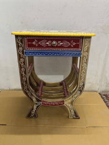 Handcrafted Rajasthani Hand-Painted Wooden U Shape Bookstnad With Natural Finish Home Decor Nightstand Bedside - Product Image 2