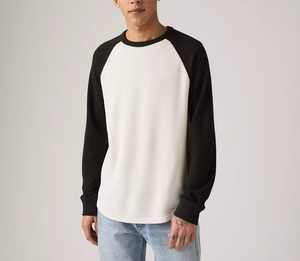 Ajuste Regular 60% algodón, 40% poliéster cuello redondo raglán manga larga Camiseta térmica para hombres multicolor 240 GSM logotipo personalizado - Product Image 3