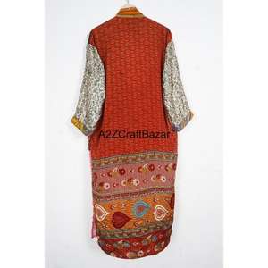 Robe d'été bohème en patchwork, 100% soie, respirante, douce, faite à la main, pour femmes, manches trois quarts, col en V, fermeture décontractée - Product Image 5