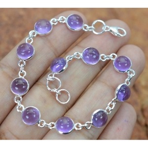 925 Sterling Silver Ball-Shaped <b>Amethyst</b> Crystal <b>Bracelet</b> with Bezel Setting Unisex Everyday Wear - Product Image 1
