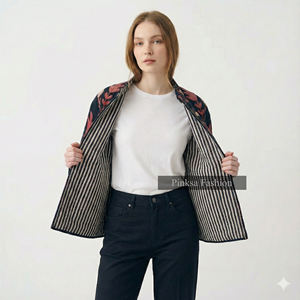 Manteau court ethnique vintage en velours noir, style bohème, brodé à la main, motif floral, écologique, luxe pour femmes, hiver - Product Image 3