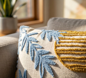 Housse de coussin tuftée style bohème Golden Fern 100% coton écologique avec fermeture éclair - Product Image 1