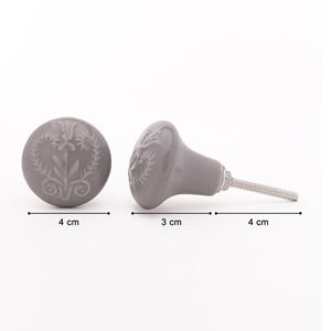 SHUBHAM perillas de gabinete de cerámica en relieve gris Floral de un solo agujero perillas modernas Vintage de un solo agujero para dormitorio tocador armario de Hotel - Product Image 4