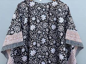 Black Cherry Caftan Women Wear Cotton <b>Kaftan</b> Floral Block Print Caftan <b>Beach</b> <b>Cover</b> <b>Ups</b> Sleepwear Summer Maxi Dress Bikini <b>Cover</b> - Product Image 4