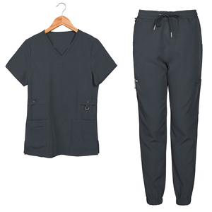 Conjunto de Uniforme Médico Azul Marino para Mujer, Blusa con Cuello en V y Bolsillos, Pantalones con Cordón, Uniformes de Hospital, Tela de Algodón y Poliéster - Product Image 4