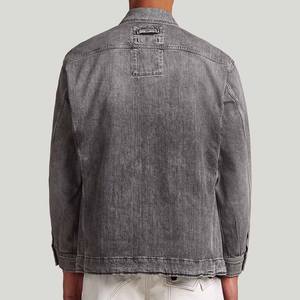 Contrasting colors <b>jacket</b> for <b>men</b> grey washed denim button up <b>jacket</b> vintage casual outerwear long sleeve <b>trucker</b> style fashion - Product Image 6