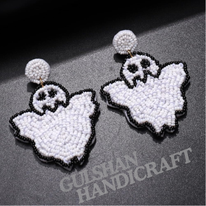 ต่างหูลายดอกไม้โบฮีเมียนทำด้วยมือไม่เหมือนใครเครื่องประดับปักหลากสีทำจากผ้าฝ้ายเย็บปักถักร้อยอย่างชำนาญ - Product Image 6