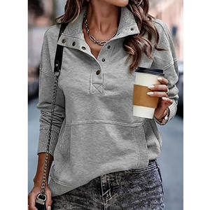 2025 femmes col montant à manches longues sweat léger bouton cordon pull personnalisé imprimé Anti-rétrécissement hauts à capuche - Product Image 1