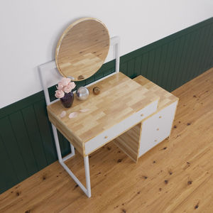 Minimalist Wood & Rubber <b>Makeup</b> <b>Vanity</b> with Round Mirror-SFBTD001 - Product Image 3
