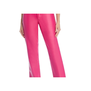 Jeans Americani a Vita Alta e Gamba Dritta in Finta Pelle, Modello Good Icon Rosa, Taglia 6, Denim Lavabile con Decorazione a Bottoni - Product Image 2