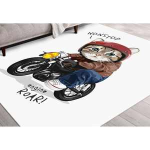 Cat Motorcycle Round <b>Rug</b>: Anti-Slip Accent Carpet,<b>Chenille</b> <b>Rug</b> - Product Image 1