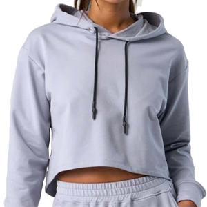 2025 ropa de calle de alta calidad jersey de alta calidad gimnasio entrenamiento correr entrenamiento pulóver Color sólido mujeres Crop Top sudaderas con capucha - Product Image 1