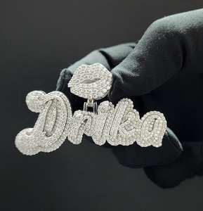 Iced Out Custom Name Pendant with Lips Charm in <b>Gold</b> Plated Finish VVS Moissanite Hip Hop Jewelry - Product Image 6