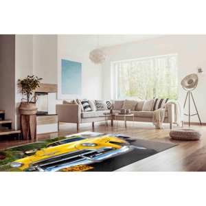 Retro Yellow <b>Car</b> <b>Rug</b>: Vintage Automotive Decor, Printed <b>Rug</b>,Nonwoven Soft <b>Rug</b> - Product Image 5