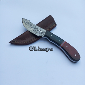 Cuchillo de caza de acero de Damasco hecho a mano, cuchillo desplumador para llevar todos los días, cuchillo de hoja fija, mango de hoja de Micarta con Funda de cuero - Product Image 6