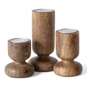 Portavelas Compactos de Madera para Velas de Té con Base Redonda y Acabado de Grano Natural para una Decoración Cálida y Acogedora - Product Image 1