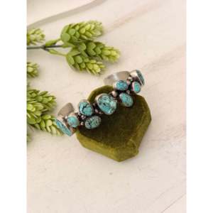 Bobby Johnson Mine 8 Turquoise & Sterling <b>Silver</b> Fashion <b>Cuff</b> <b>Bracelet</b> with Cluster Design - Product Image 3