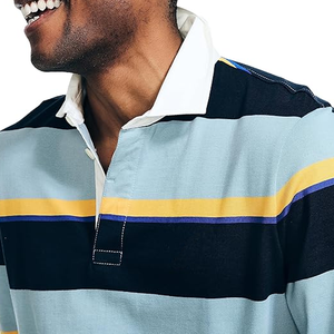 Polo de algodón 100% transpirable de ajuste clásico para hombre, camiseta Polo de solapa de manga larga con costuras de tendencia Multicolor de verano - Product Image 3