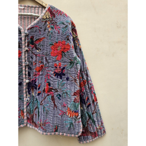 Handmade Vintage Indian Cotton Velvet Quilted <b>Jacket</b> <b>Women</b> Printed Finished Breathable Winter Soft Comfortable Durable Relaxed - Product Image 3