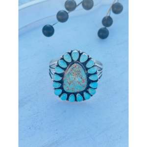 Bobby Johnson #8 Turquoise & Sterling Silver Cluster Fashion Cuff Bracelet Elegant & Stylish Accessory - Product Image 2