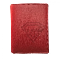 Dompet Kartu Kulit Asli Merah Buatan Khusus, Dompet Lipat Tiga Tipis Mewah, Dompet Mini Saku untuk Pria Wanita Ukuran Kecil