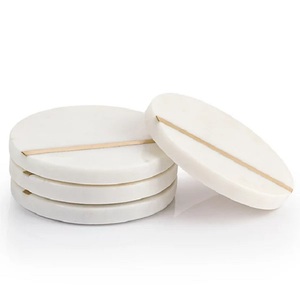 Wholesale <b>Coasters</b> Marble Modern and Natural <b>White</b> Marble and Wood <b>Coasters</b> Set - Product Image 1