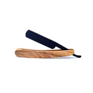 Maquinilla de afeitar plegable para peluquero profesional Elite Edge, maquinilla de afeitar de seguridad con mango de madera Premium de acero inoxidable y borde recto - Product Image 1