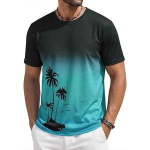 Camisetas de manga corta para hombre, camisetas casuales con estampado gráfico degradado, cuello redondo, camisas y pantalones hawaianos vintage para verano y playa - Product Image 4