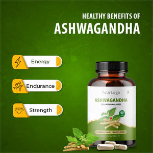 Cápsulas de extracto de Ashwagandha orgánico 100% al por mayor de grado alimenticio, admite energía y resistencia, embalaje de botella de cultivo salvaje - Product Image 2