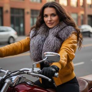Blouson Bomber Fin en Cuir Véritable à Carreaux pour Femme avec Col en Fourrure de Renard et Fermeture Éclair Coupe-Vent Streetwear Hiver - Product Image 1